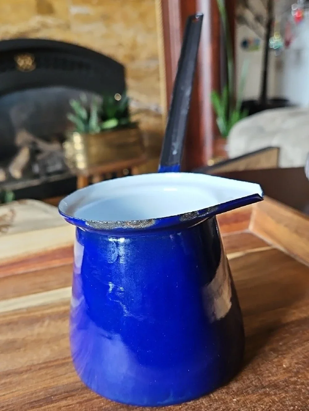 VTG Cobalt Blue Enamelware Coffee Pot Milk Warmer - Made in Yugoslavia